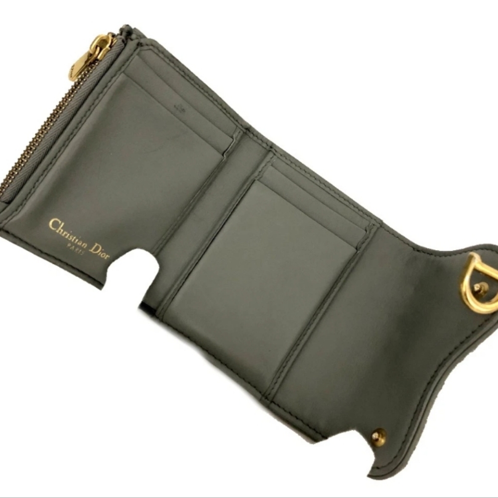 Christian Dior Saddle Trotter Oblique Canvas Leather Trifold Wallet Gray/2BH1711 - Picture 5 of 8